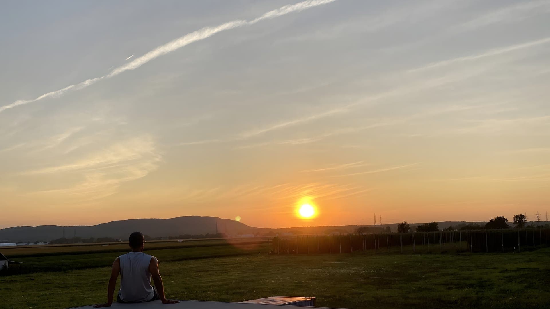 Aerial view of Selva Farms fields at sunset, Beloeil, Montérégie